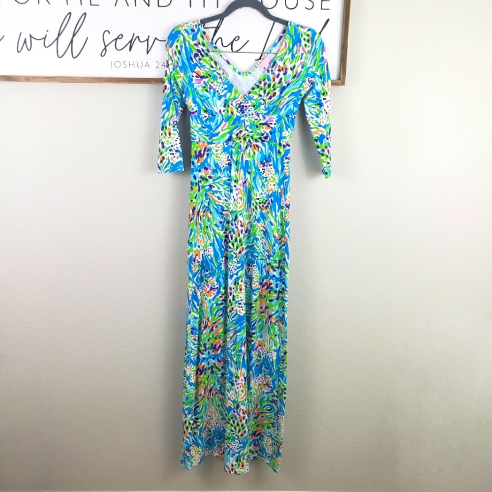 Lilly Pulitzer Sea Soiree Gloria Wrap Top 3/4 Sleeved Maxi Dress Size XS